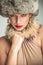 glamour beauty woman wearing fur hat
