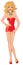 glamour blonde girl dressing in red mini dres