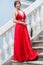 Glamour Chinese woman with red long dress