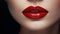 Glamour closeup lips of beautiful caucasian young woman model. Perfect clean skin with colorful red lips. Generative ai