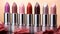 Glamour collection vibrant, shiny, multi colored lipstick for elegant women generated by AI