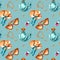 Glamour collection watercolor seamless pattern on blue background.