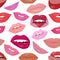 Glamour lips pattern with different lipstick colors