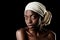 Glamour, portrait and black woman with head wrap, natural makeup and beauty aesthetic in studio mockup. Art, skincare