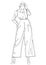 Glamour silhouette hand drawn model sketch. Woman in dress drawing line sketch isolated figure. Fashion illustration runway model 