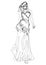 Glamour silhouette hand drawn model sketch. Woman in dress drawing line sketch isolated figure. Fashion illustration runway model 