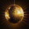 Glamour Unleashed: Shimmering Gold Disco Ball on a Dark Golden Canvas