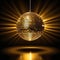 Glamour Unleashed: Shimmering Gold Disco Ball on a Dark Golden Canvas