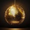 Glamour Unleashed: Shimmering Gold Disco Ball on a Dark Golden Canvas