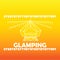 Glamping or camping with a tent icon and a light bulb in white colors, isolated bright orange background. Comfort, wifi. EPS 10