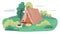 Glamping house standing on lawn in forest
