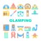 glamping tent nature luxury tipi icons set vector