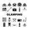 glamping tent nature luxury tipi icons set vector