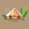 Glamping vector illustration. Beautiful picture with marquee and tropical flora.