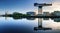 Glasgow panorama at dramatic sunrise with Clyde river, Scotland