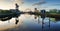 Glasgow skyline panorama at sunrise over river Clyde, Scotland