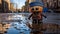 Glasgow Style Figurine On Waterlogged Street: A Groovy Uhd Image