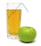 Glass of apple juice with green apple and tubule