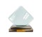 Glass award trophy or winner prize on wooden pedestal, front view. Mockup blank crystal plate or clear diamond acrylic