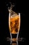 glass background splash beer bubble gold drink alcohol foam gradient cold. Generative AI.