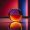 a glass ball with an orange and red liquid inside