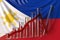 Glass bar chart with downward trend against flag of Philippines. Financial crisis or economic meltdown related