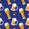 Glass of beer flat seamless pattern