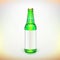 Glass beer green bottle and label. Product packing.