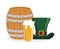 glass beer hat and wooden barrel