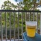 A glass of beer in an Inspirato cup with trees in the background in Watercolor, Florida