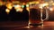 Glass beer mug on the bar counter with copy space