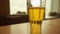 Glass beer on wood background with copyspace