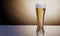 Glass beer on wood background  and reflextion with copyspace