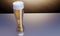 Glass beer on wood background  and reflextion with copyspace