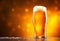 Glass of beer on wooden table. Blurred background with space for text, copyspace, banner