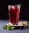 Glass berry water mint lime background blueberry coctail cold fresh drink ice