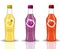 Glass beverage bottle set. Fresh juices, lemonade, drinks in a realistic, 3d style. Mock-up for your product design