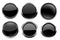 Glass black buttons collection. Round 3d icons with metal frame