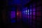 Glass block walls in old abandoned building, color illuminated