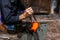 Glass blower at work in workshop in Murano, Italy