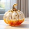 Glass blown pumpkin, Halloween home decoration decor elements, hand made transparent colored glass