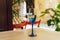 Glass of blue color with champagne table i