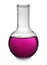 Glass boiling flask with purple liquid sample isolated. Laboratory analysis