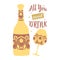 Glass and bottle alcohol with vintage design for winning party. Vector