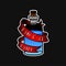 Glass bottle with blue liquid and red ribbon with text Rock n Roll . Old-school tattoo design. Vector for sticker