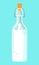 Glass bottle with cork, milk inside, isolated flat icon at blue background, natural dairy product