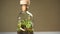 Glass bottle florarium vase with different type of plants inside.