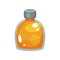 Glass bottle with gray metallic cap filled with rapeseed oil. Organic product. Flat vector element for promotional