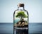 glass bottle with an island inside of a beautiful small island on a rock.