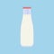 Glass bottle of milk on a blue background. Vector illustration. Realistic execution. Sign, icon. For widespread use in